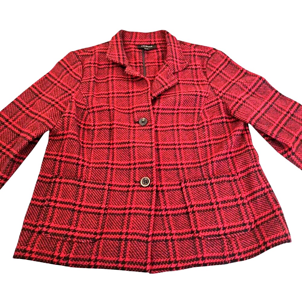 Talbots Wool Blend Blazer Womens 12 Red Black Plaid Lined‎ Jacket Classic Preppy